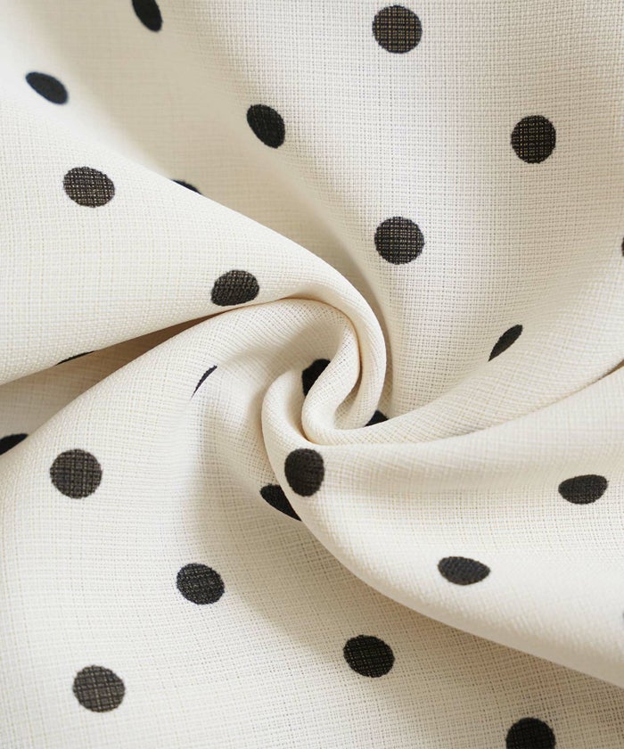 レディースブラウストップスペプラムフロントファスナー袖リボンウエストゴムパンツスタイルオフィスカジュアルドット柄半袖5分袖薄手真夏春夏秋フェミニン上品カジュアルエレガント