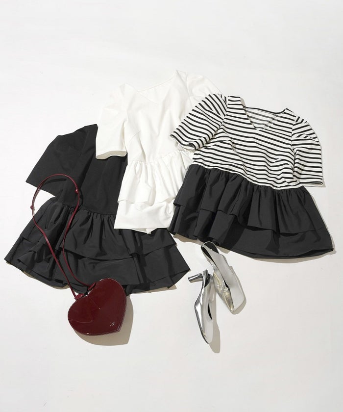 手洗い可かわいい上品きれいめ大人カジュアルオフィスシンプルVネック体型カバー異素材ジョイントスペース