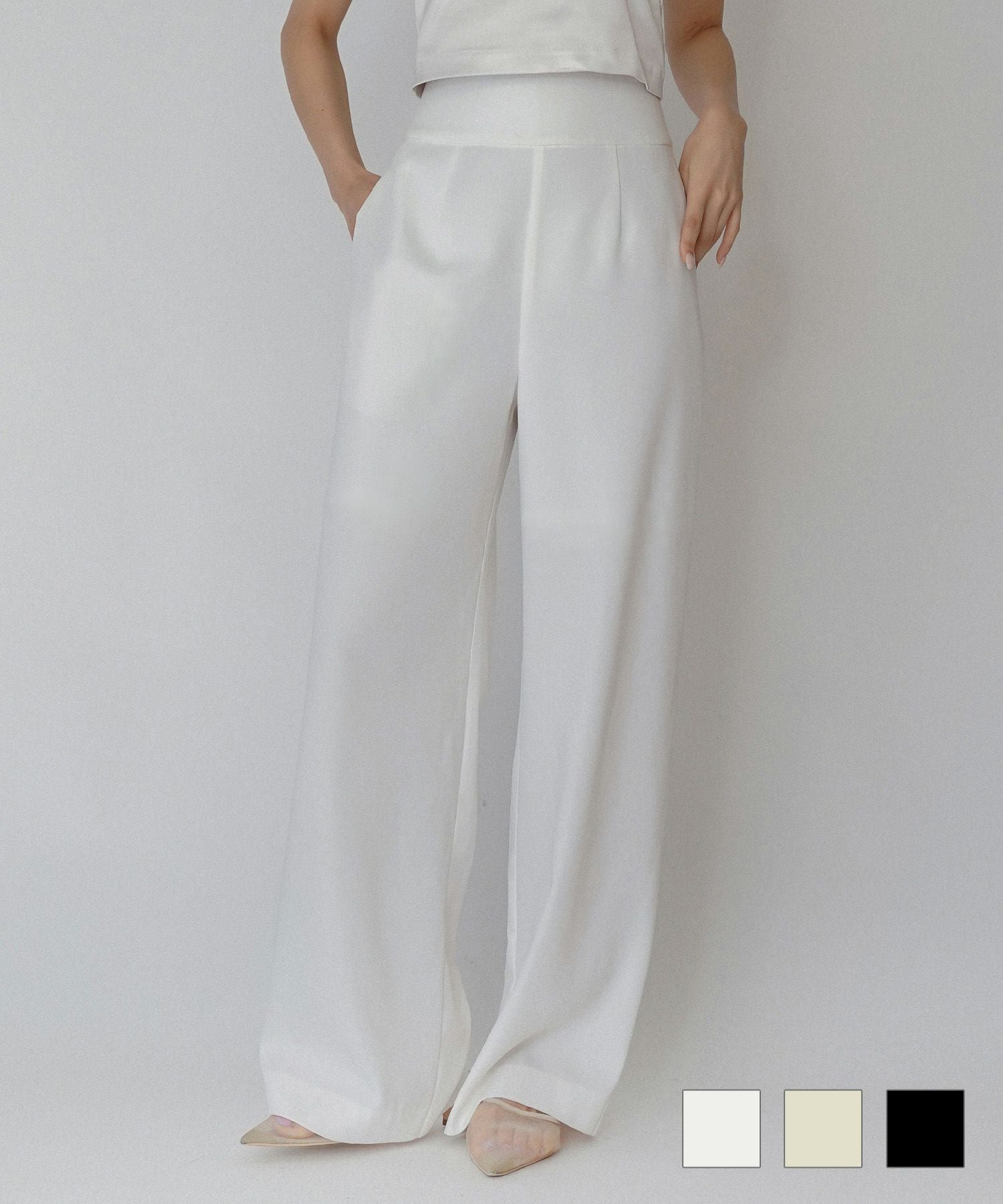 ハイウエスト サテン ワイド パンツ（ セットアップ可 ） KINO THE KEI