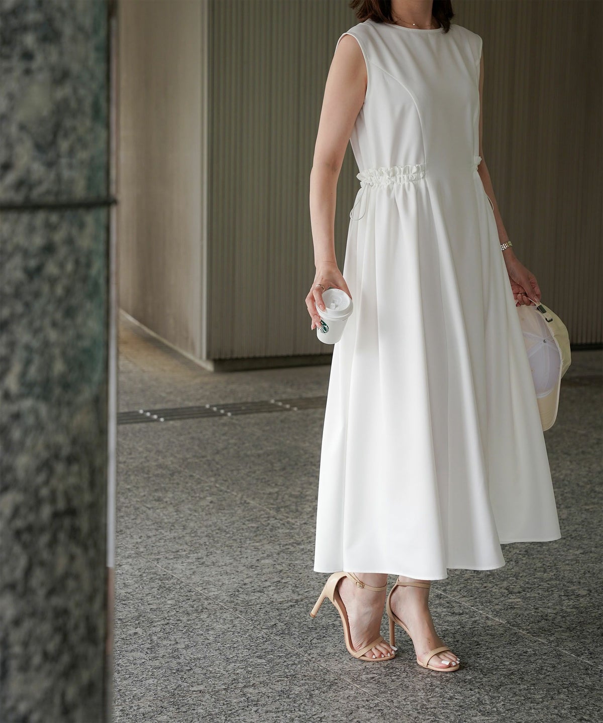 レディース 夏 サマーワンピース 薄手 ドロスト きれいめ 洗える/ホワイト/ネイビー/ブラック/S/M/前後2way/ノースリーブ