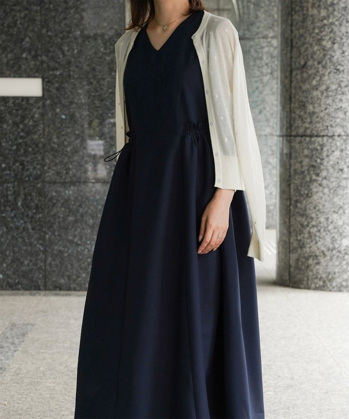 レディース 夏 サマーワンピース 薄手 ドロスト きれいめ 洗える/ホワイト/ネイビー/ブラック/S/M/前後2way/ノースリーブ