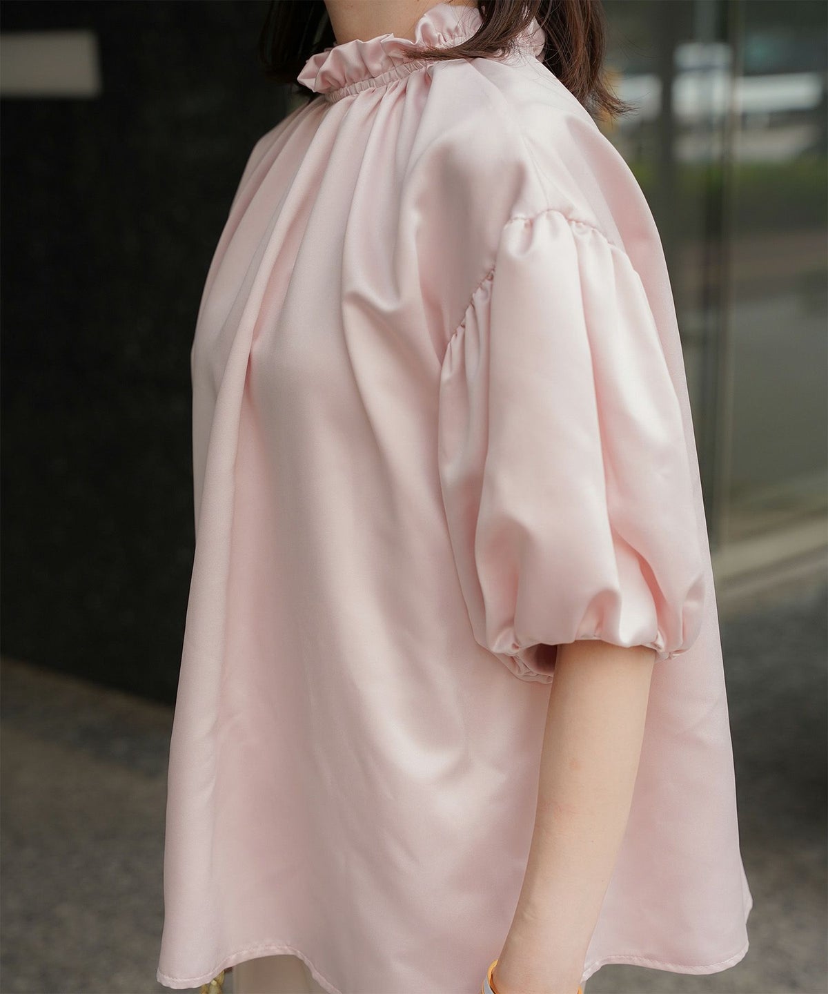 2way サテン ブラウス HUIT アイボリー/ピンク/ブラック/M/前後2way/半袖