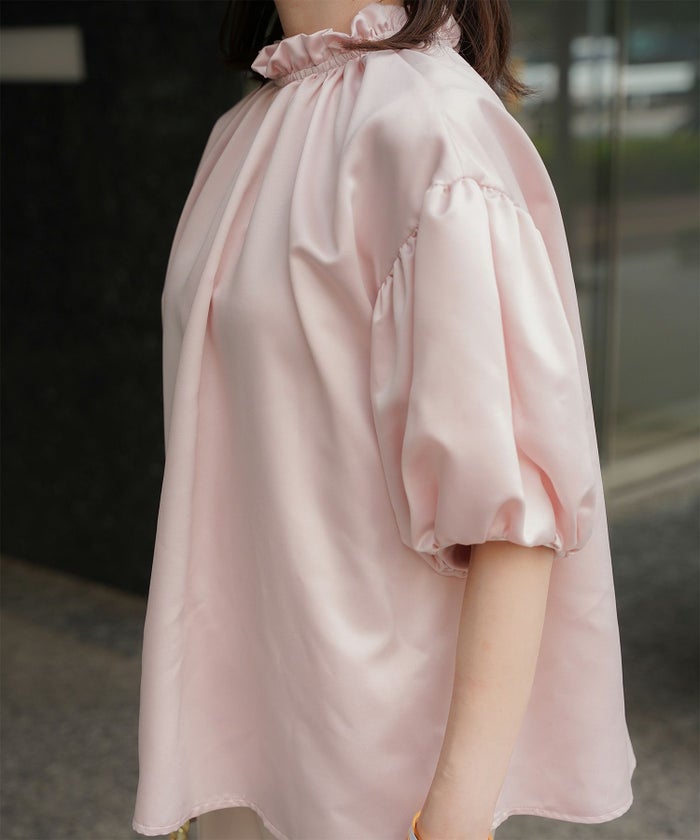 2way サテン ブラウス HUIT アイボリー/ピンク/ブラック/M/前後2way/半袖