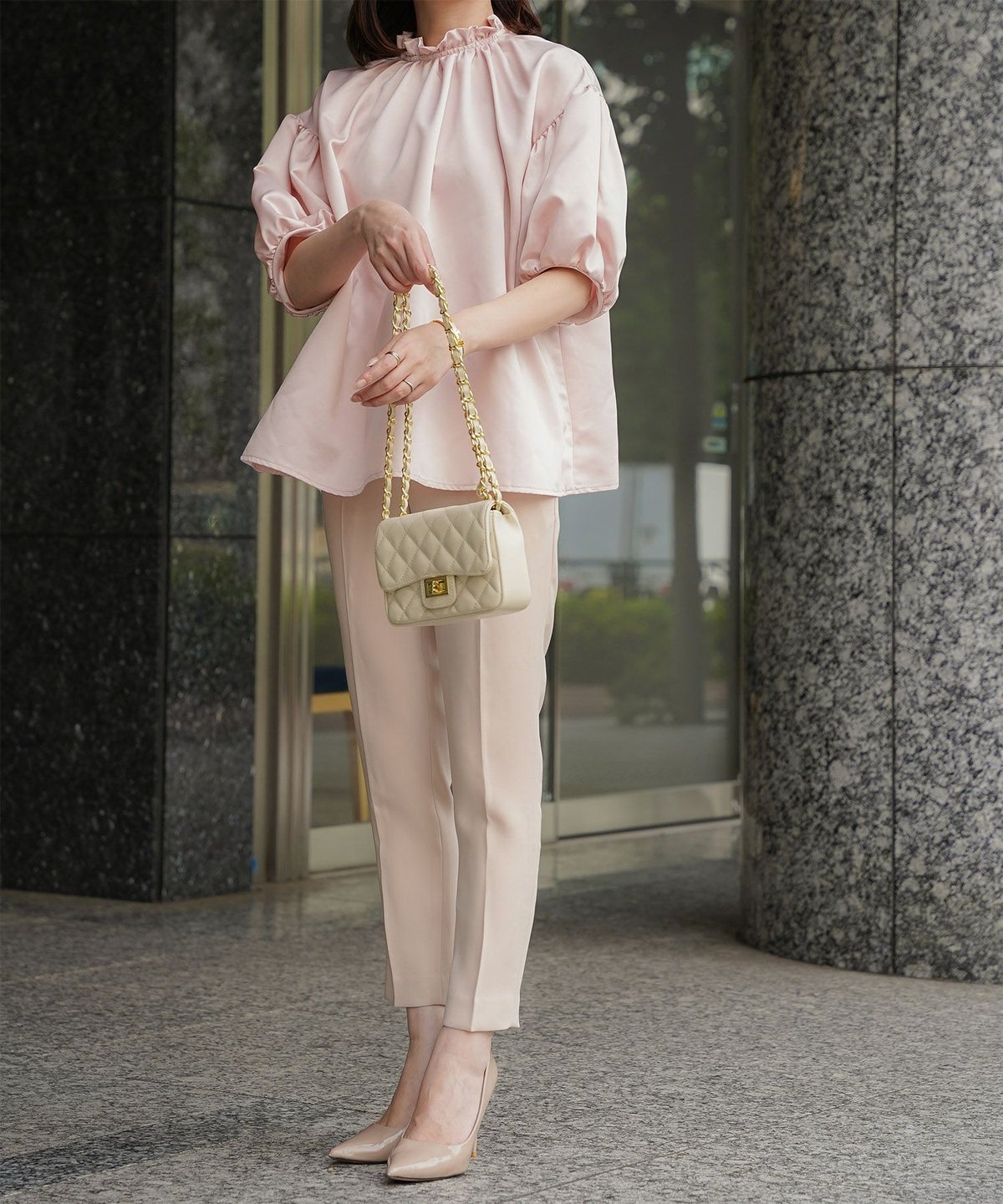 2way サテン ブラウス HUIT アイボリー/ピンク/ブラック/M/前後2way/半袖