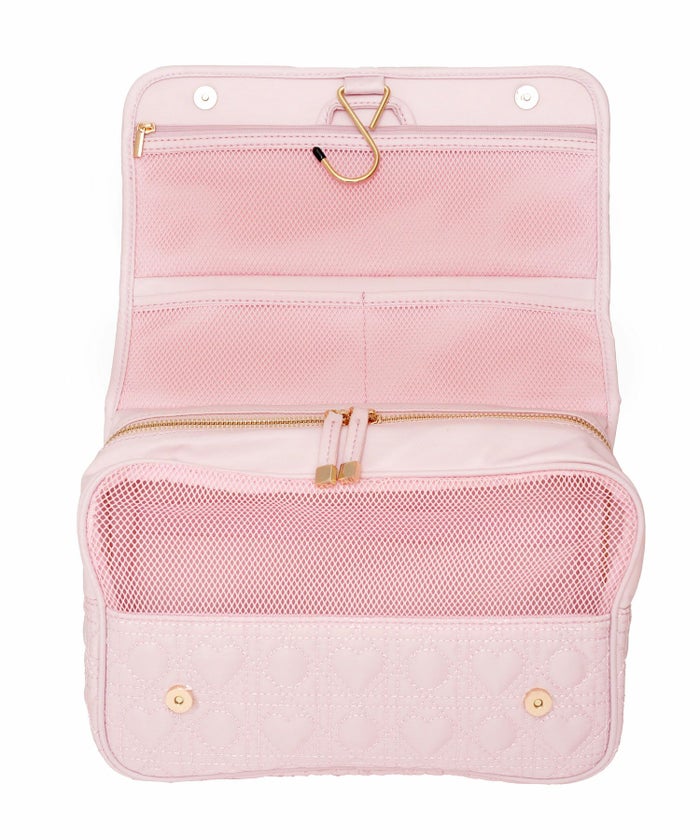 バッグ小物旅行ポーチトラベルポーチ吊り下げ旅行用洗面用具トイレサニタリーバッグ大容量撥水フック付きトラベルおしゃれメッシュポケット多機能仕分けゴムバンドコテヘアアイロンベージュピンクモカブラウン