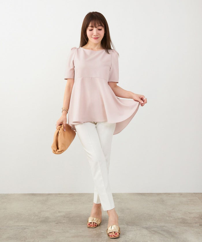 手洗い可日本製かわいい上品きれいめ大人カジュアルオフィスシンプルペプラム体型カバージョイントスペース