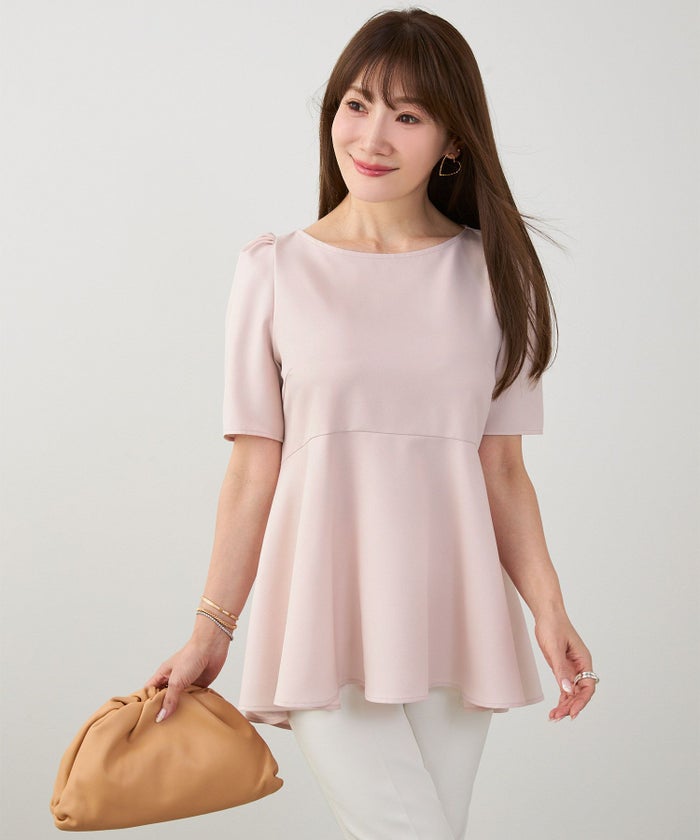 手洗い可日本製かわいい上品きれいめ大人カジュアルオフィスシンプルペプラム体型カバージョイントスペース