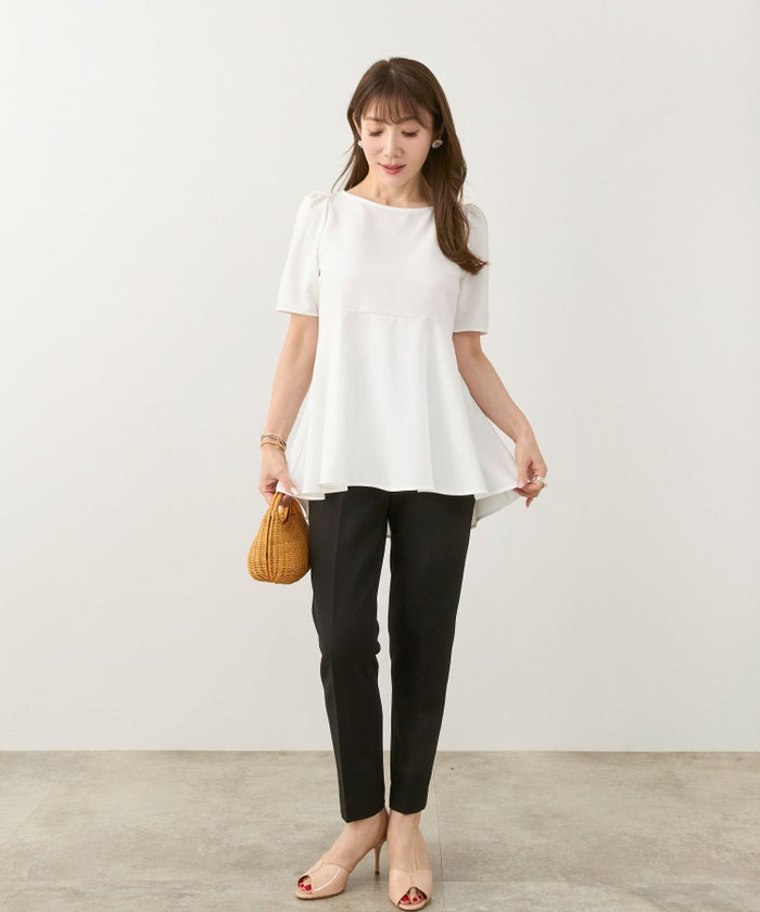 手洗い可日本製かわいい上品きれいめ大人カジュアルオフィスシンプルペプラム体型カバージョイントスペース