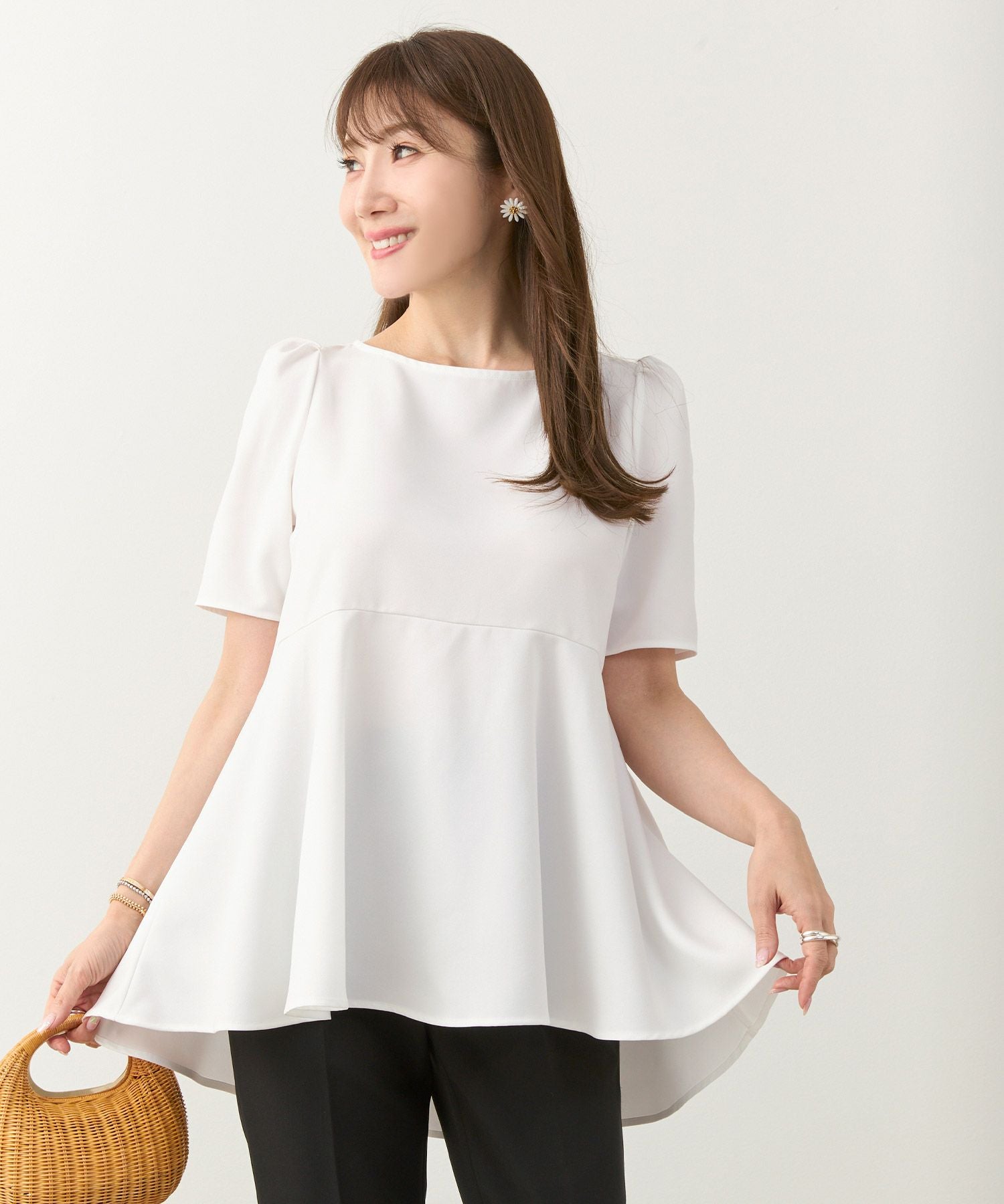 タックスリーブ 半袖 フレア ブラウス Liala×PG