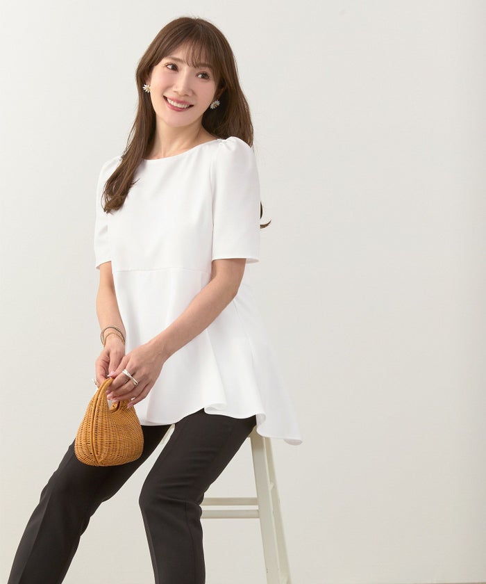 手洗い可日本製かわいい上品きれいめ大人カジュアルオフィスシンプルペプラム体型カバージョイントスペース