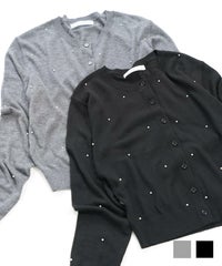 トップス ニット レディース カーディガン 長袖 パール 大人 オフィス きれいめ かわいい 秋冬 グレー 黒 ジョイントスペース パール付ニットカーディガン Prima Scherrer