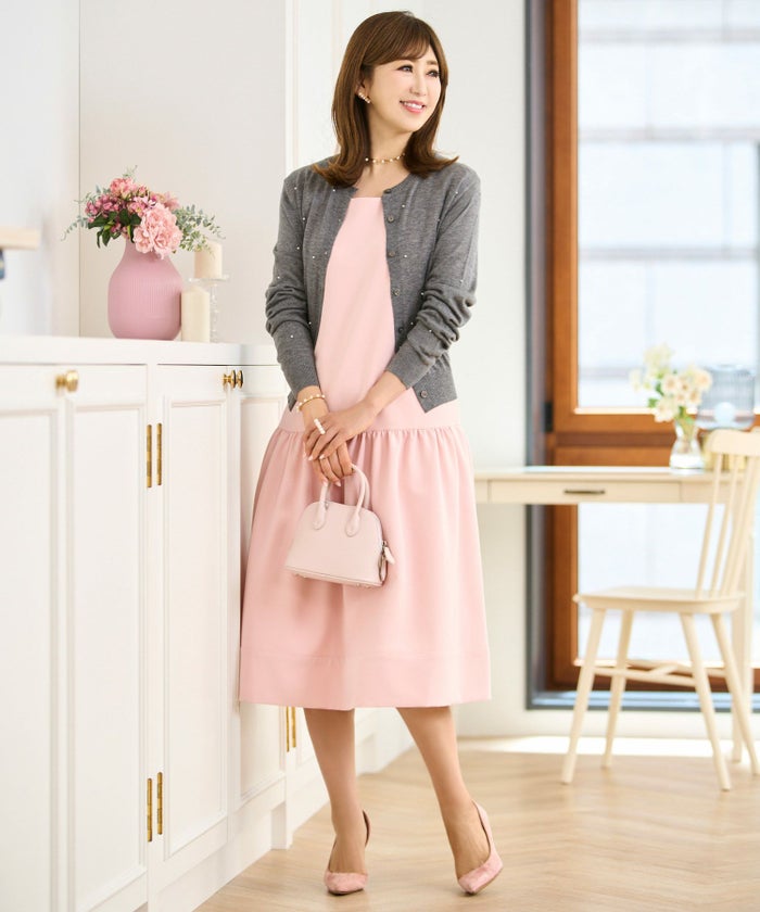 トップス ニット レディース カーディガン 長袖 パール 大人 オフィス きれいめ かわいい 秋冬 グレー 黒 ジョイントスペース