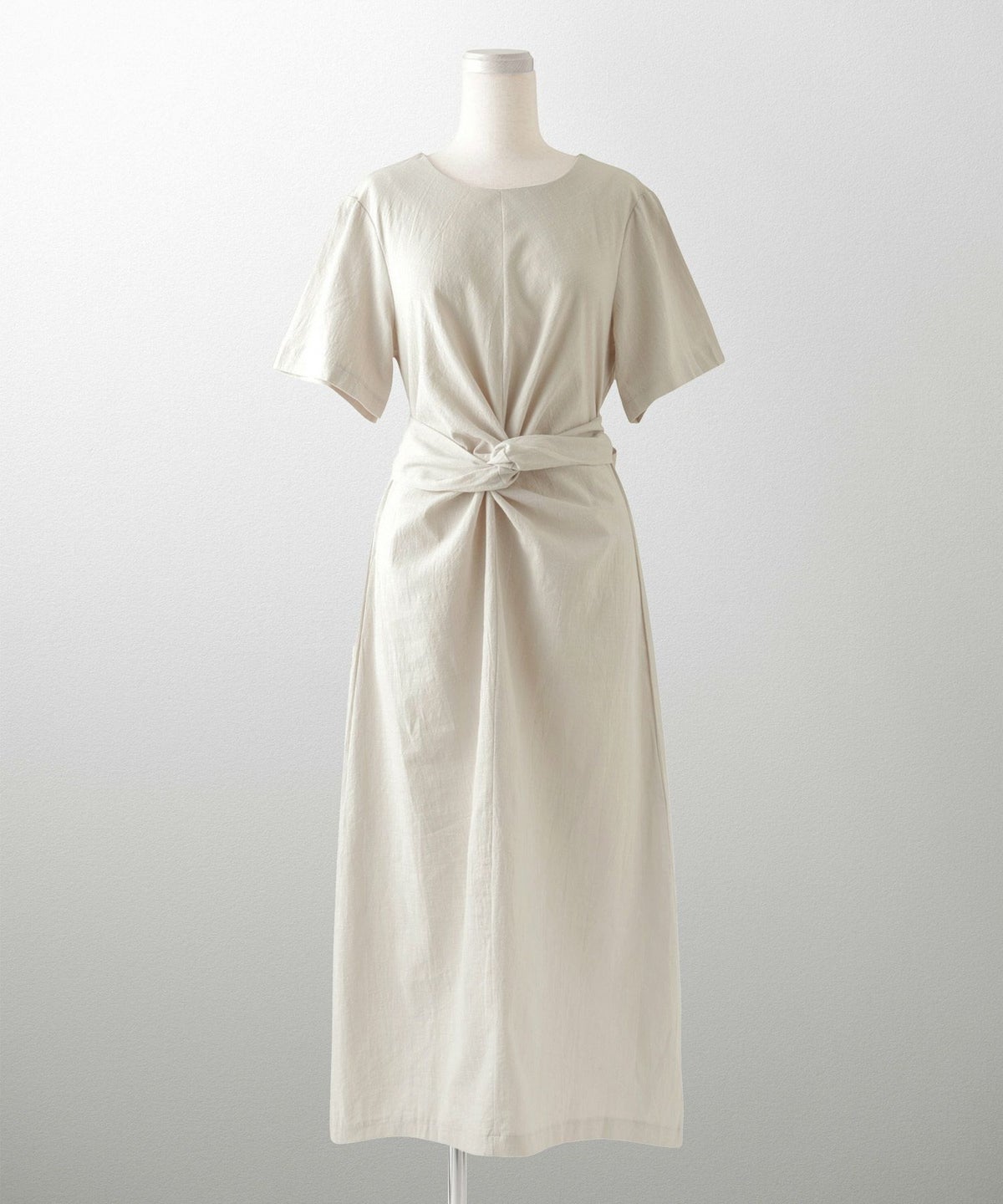 レディース 夏 サマーワンピース 麻 薄手 リボン きれいめ 洗える グリーン/ベージュ/M/半袖