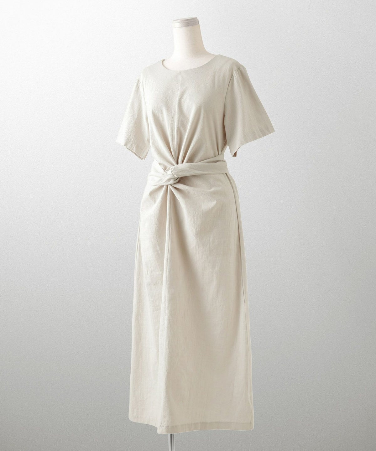 レディース 夏 サマーワンピース 麻 薄手 リボン きれいめ 洗える グリーン/ベージュ/M/半袖