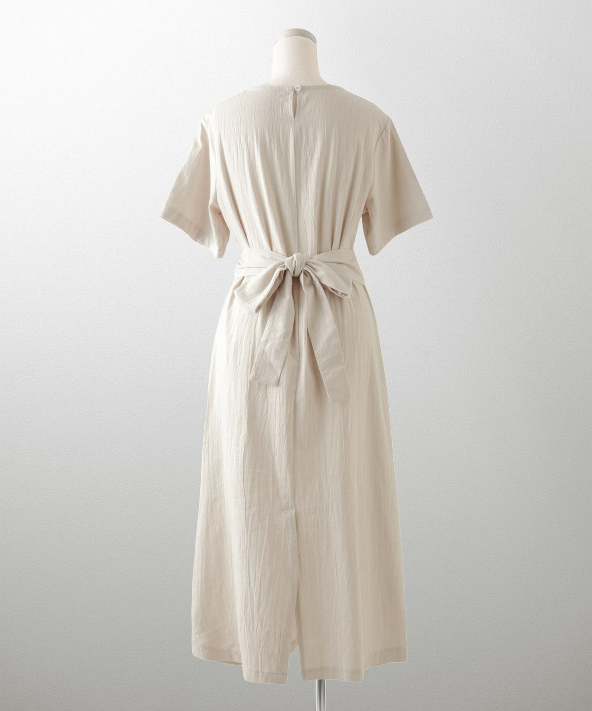 レディース 夏 サマーワンピース 麻 薄手 リボン きれいめ 洗える グリーン/ベージュ/M/半袖