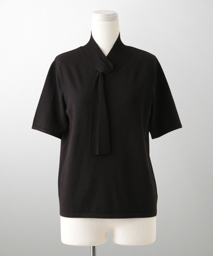 ニュアンス ボウタイ ニット レディース トップス プルオーバー サマーニット ラメ 半袖 きれいめ 上品 洗える