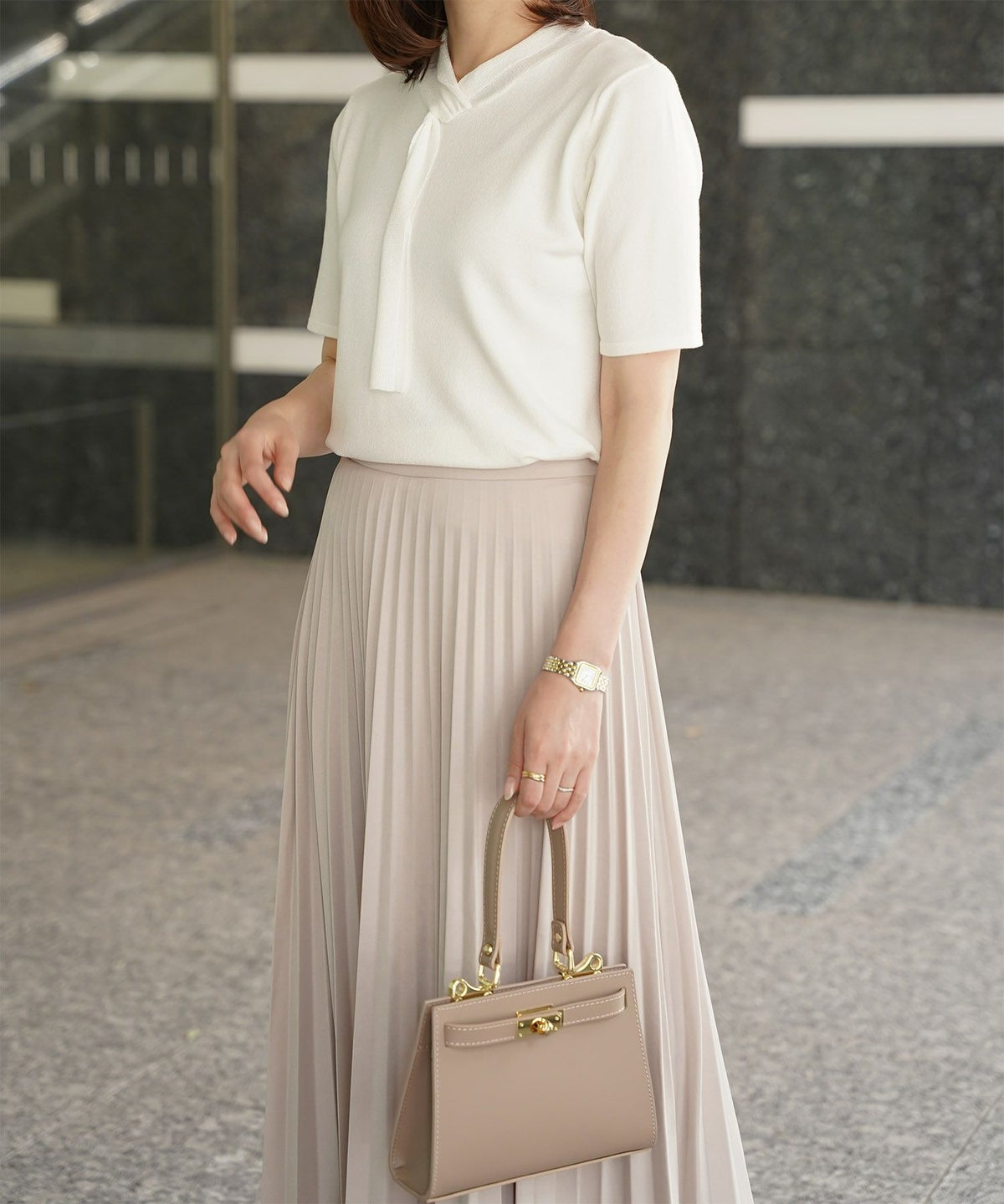 ニュアンス ボウタイ ニット レディース トップス プルオーバー サマーニット ラメ 半袖 きれいめ 上品 洗える