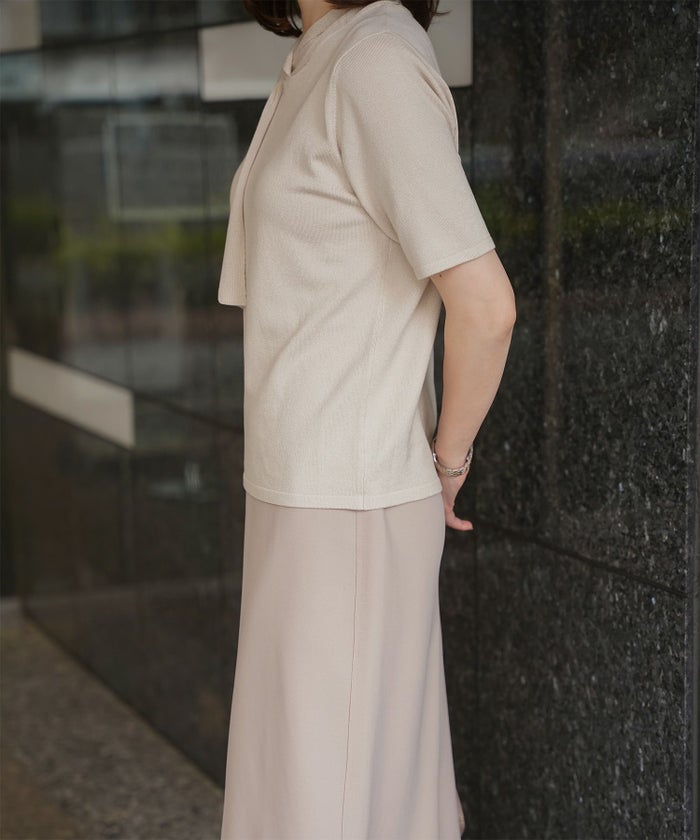 ニュアンス ボウタイ ニット レディース トップス プルオーバー サマーニット ラメ 半袖 きれいめ 上品 洗える