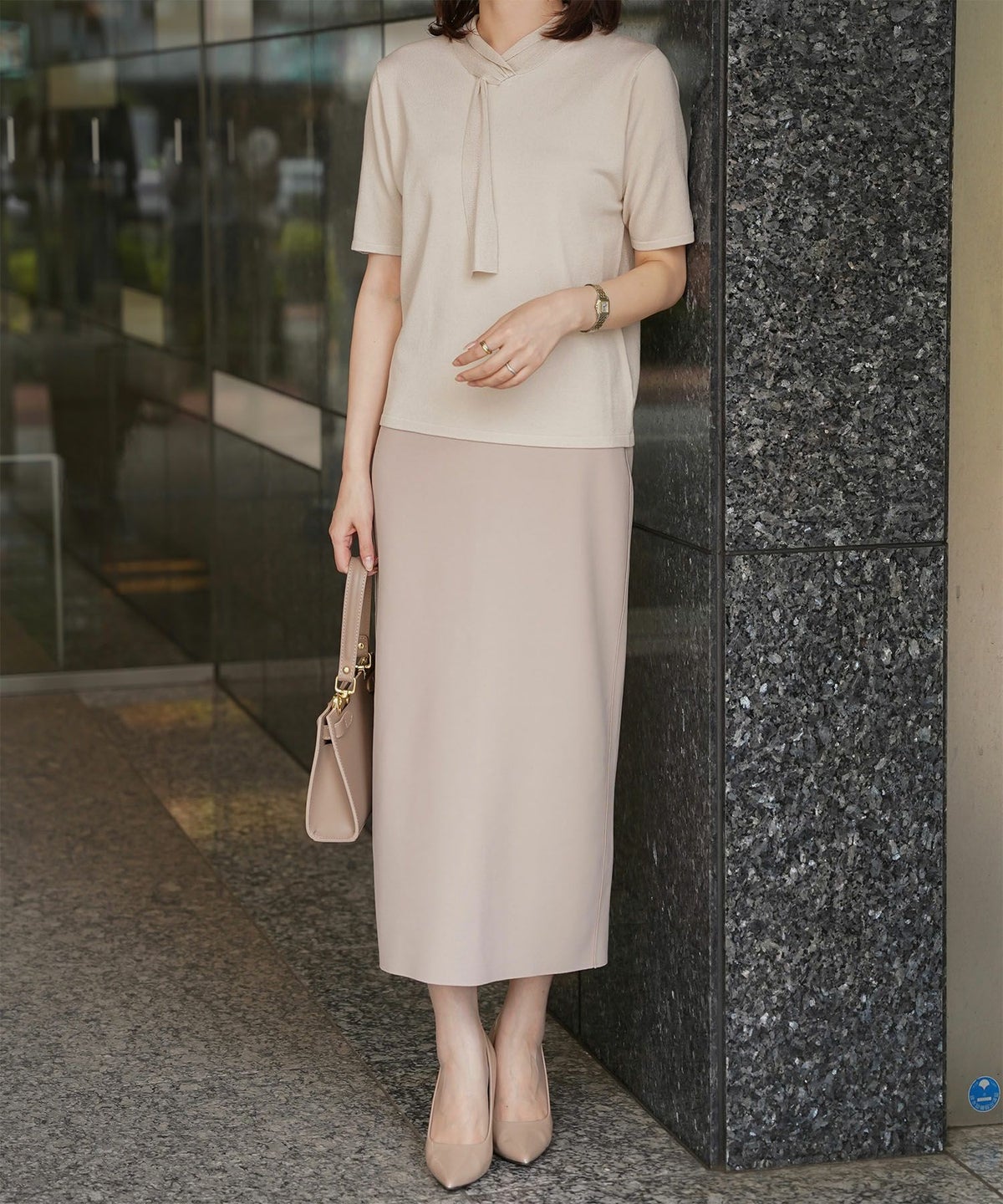 ニュアンス ボウタイ ニット レディース トップス プルオーバー サマーニット ラメ 半袖 きれいめ 上品 洗える