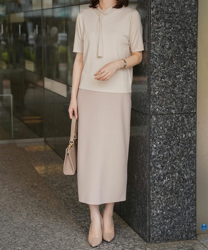 ニュアンス ボウタイ ニット レディース トップス プルオーバー サマーニット ラメ 半袖 きれいめ 上品 洗える