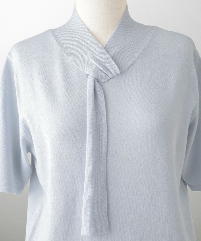 ニュアンス ボウタイ ニット レディース トップス プルオーバー サマーニット ラメ 半袖 きれいめ 上品 洗える