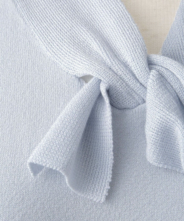 ニュアンス ボウタイ ニット レディース トップス プルオーバー サマーニット ラメ 半袖 きれいめ 上品 洗える