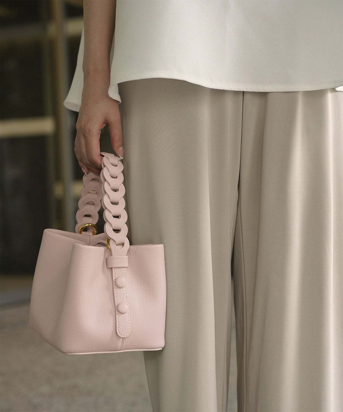 レディース バッグ きれいめ ショルダー 2way 合皮 アイボリー/エトープ/ピンク/ピスタチオ/ブラック/フリー