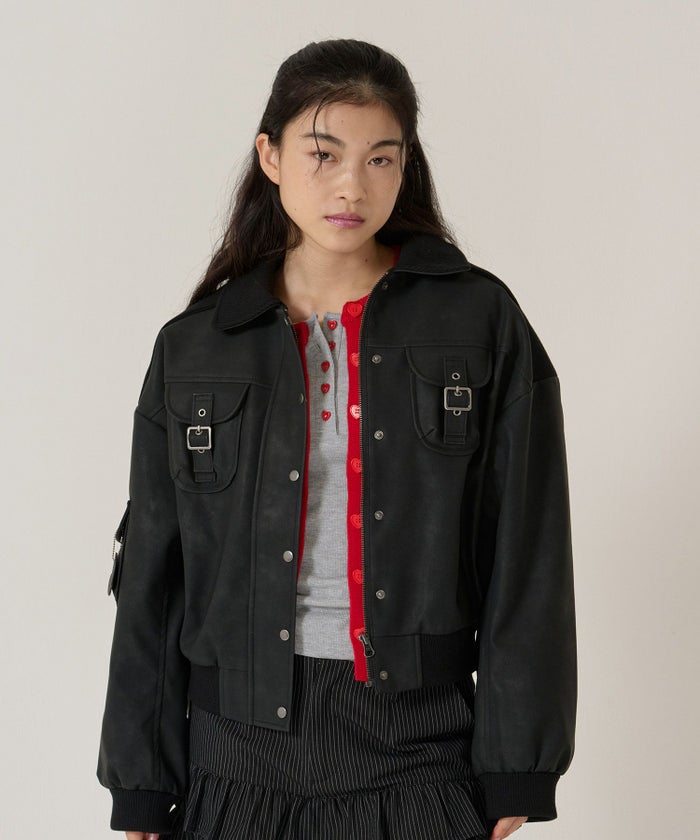 ハートボタン/ヘンリーネック/ロンT/ホワイト