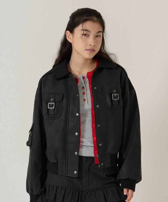 ハートボタン/ヘンリーネック/ロンT/ピンク