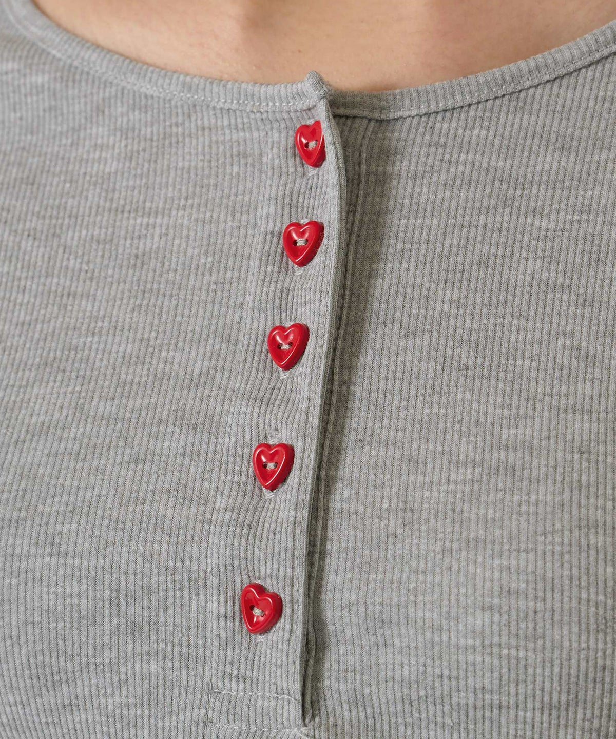 ハートボタン/ヘンリーネック/ロンT/ピンク