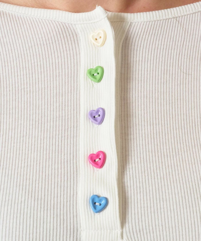 ハートボタン/ヘンリーネック/ロンT/ネイビー