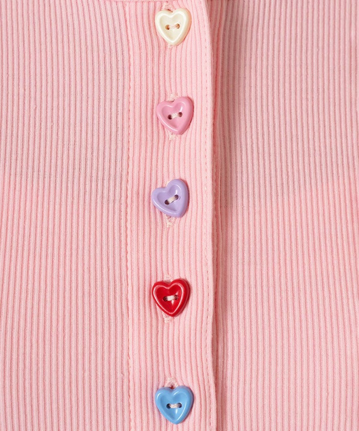 ハートボタン/ヘンリーネック/ロンT/ピンク/ホワイト/ネイビー