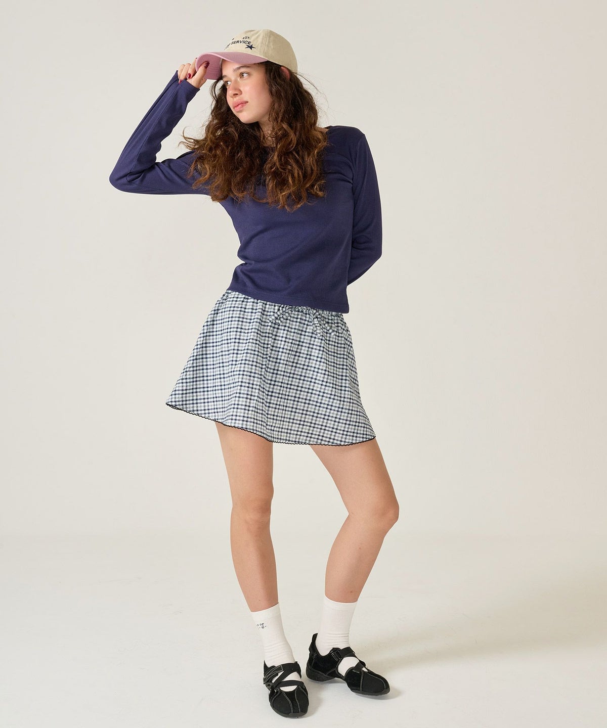 ハートボタン/ヘンリーネック/ロンT/ピンク/ホワイト/ネイビー