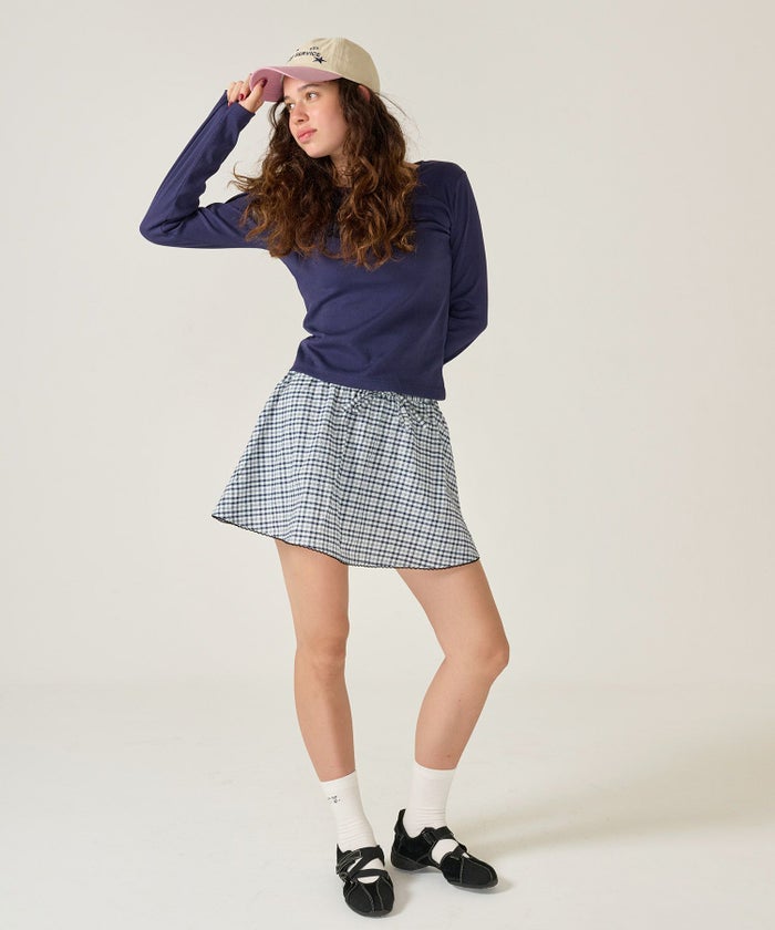 ハートボタン/ヘンリーネック/ロンT/ピンク/ホワイト/ネイビー