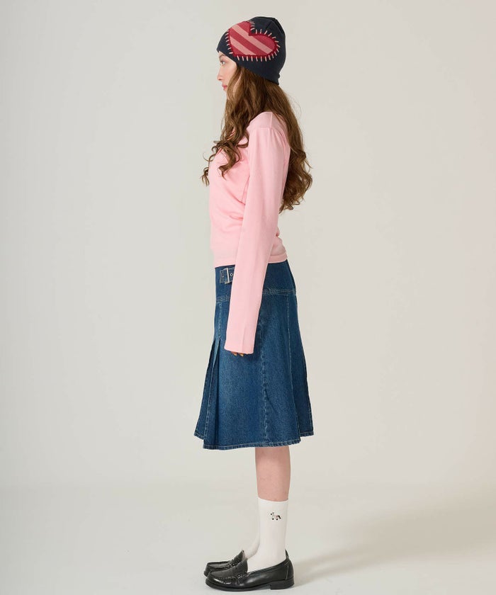 ハートボタン/ヘンリーネック/ロンT/ピンク/ホワイト/ネイビー