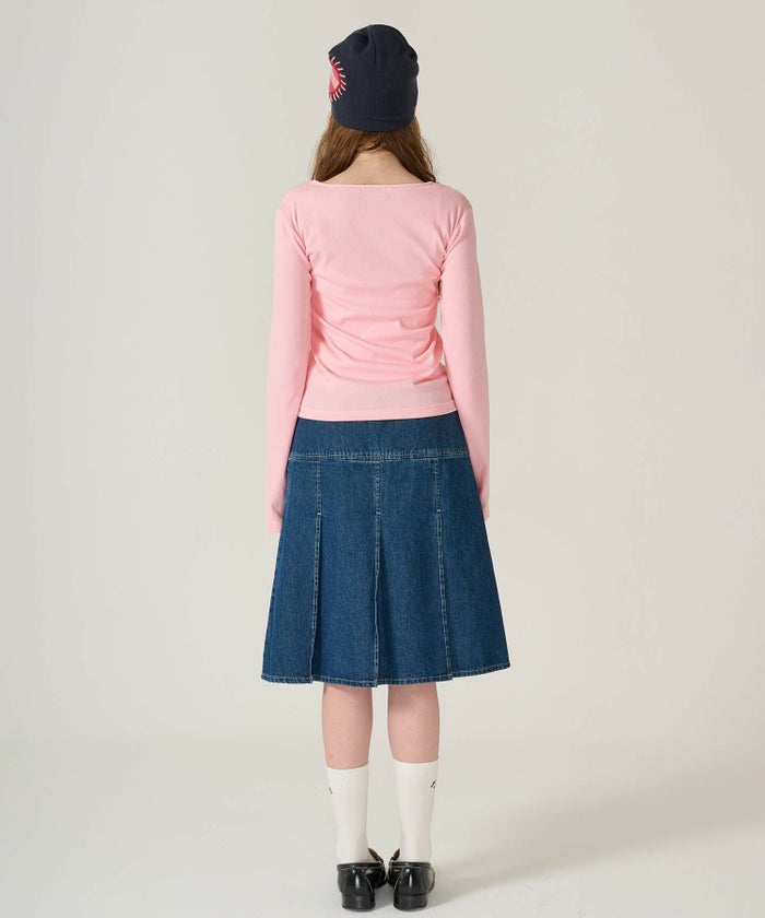 ハートボタン/ヘンリーネック/ロンT/ピンク/ホワイト/ネイビー