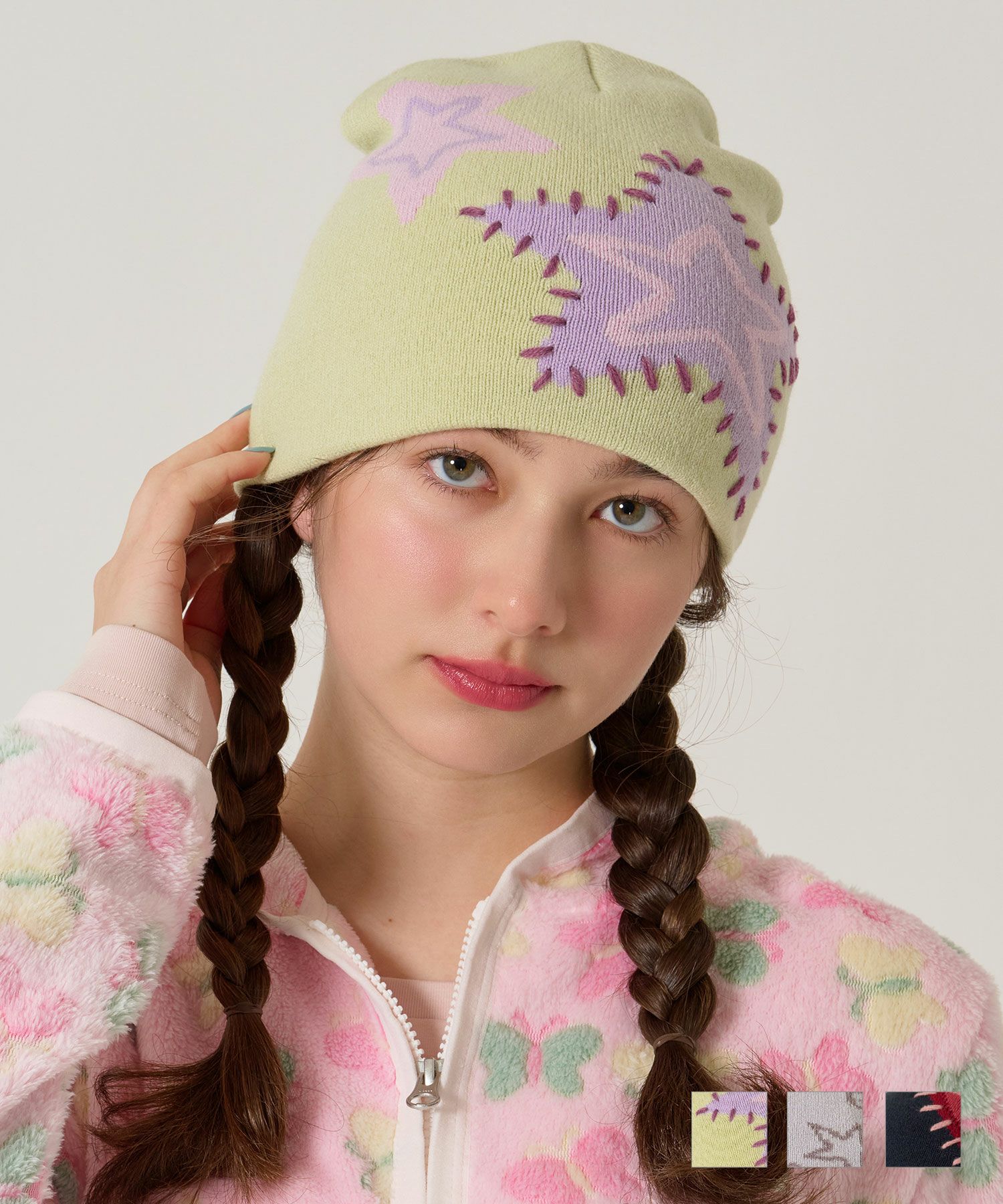 ステッチ入り オリジナル柄 ビーニー TINA：JOJUN 全3色｜tnj934-1129