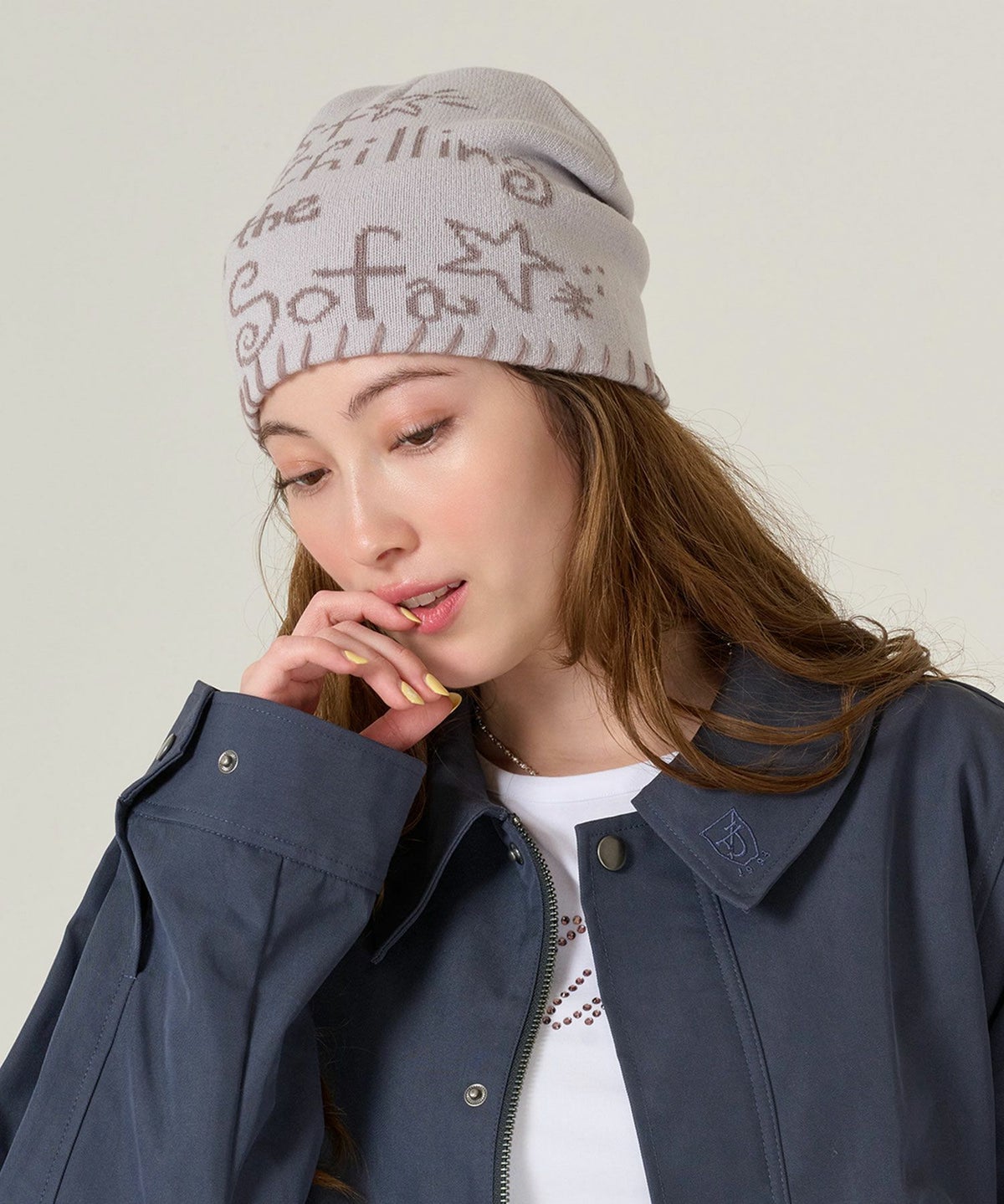 ビーニー/ステッチ/グレー