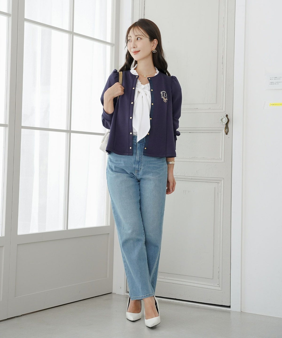 レデイースブラウストップスボウタイリボンドロスト半袖フレアスリーブバタフライスリーブ春夏フレアAラインホワイトネイビー上品綺麗めカジュアルフェミニン