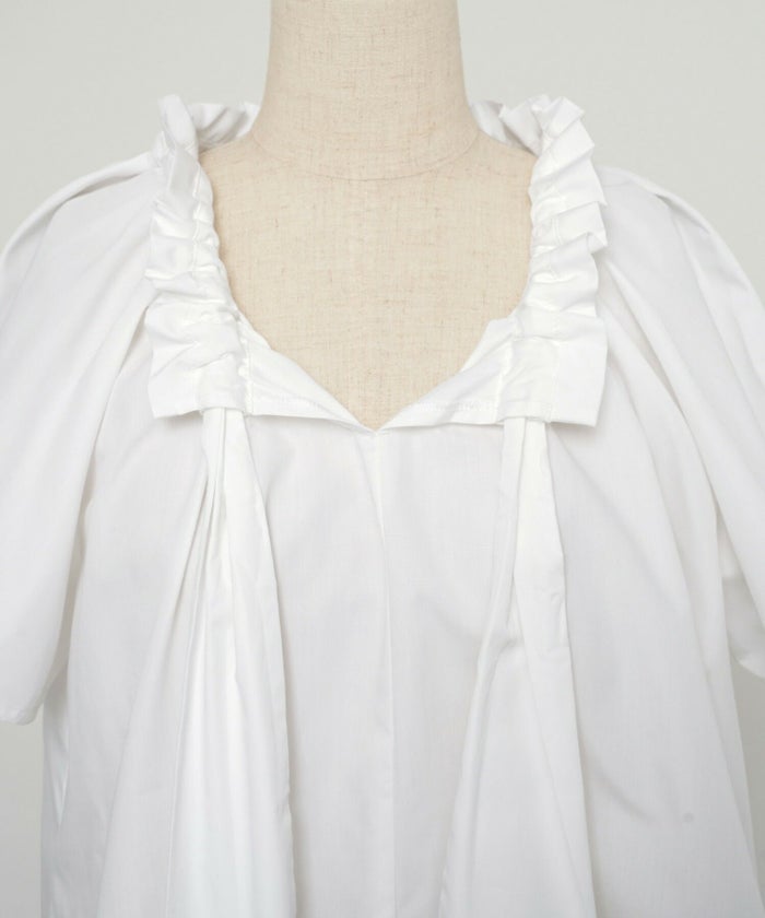 レデイースブラウストップスボウタイリボンドロスト半袖フレアスリーブバタフライスリーブ春夏フレアAラインホワイトネイビー上品綺麗めカジュアルフェミニン