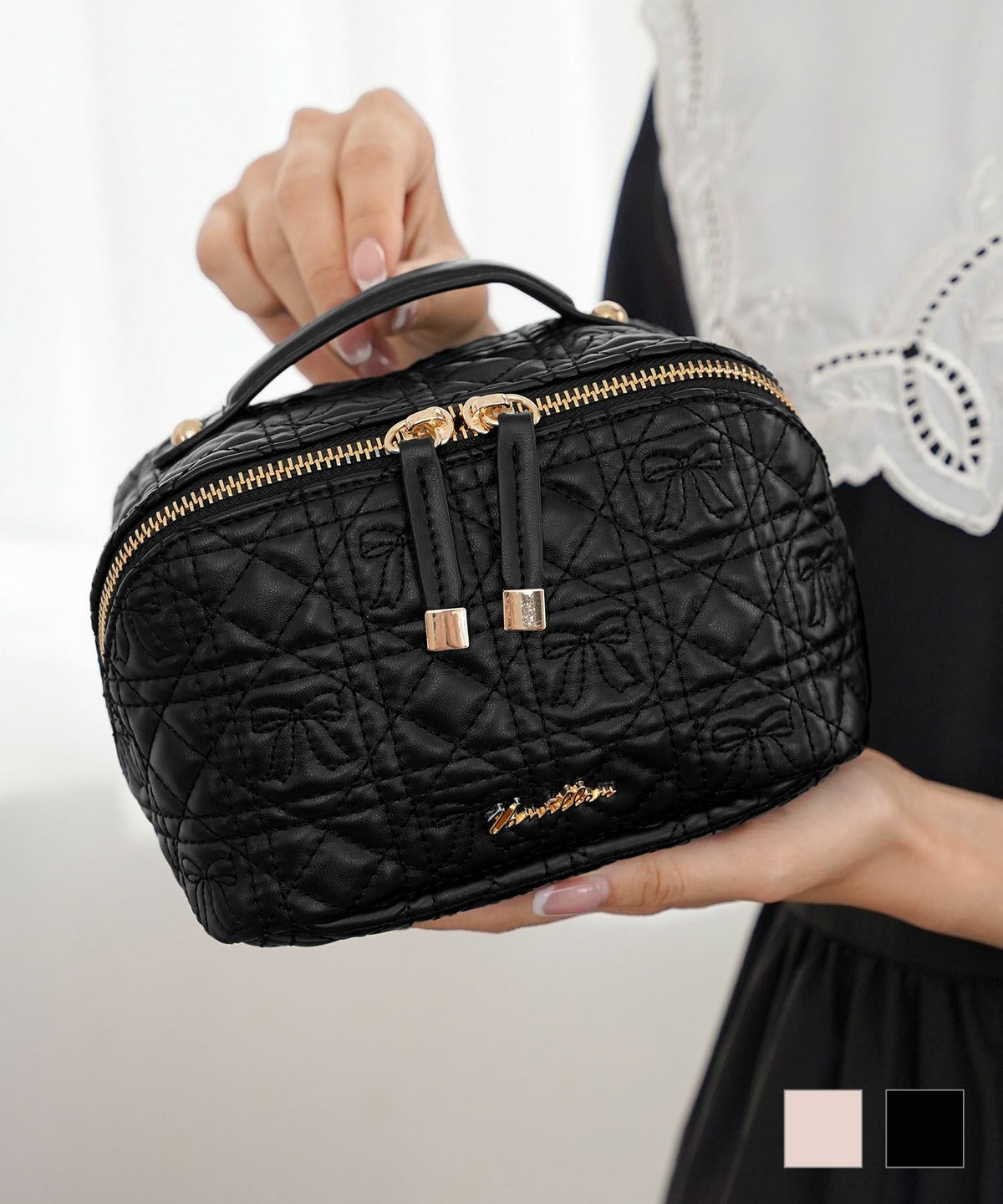 雑貨 ポーチ 収納 リボン キルティング 小物 グッズ かわいい ジョイントスペース 11周年限定！リボン キルティング コスメ ポーチ le reve vaniller