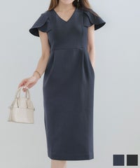 手洗い可 かわいい 上品 きれいめ 大人カジュアル シンプル 体型カバー リラックス Vネック ジョイントスペース チューリップスリーブ コクーン ワンピース Liala×PG