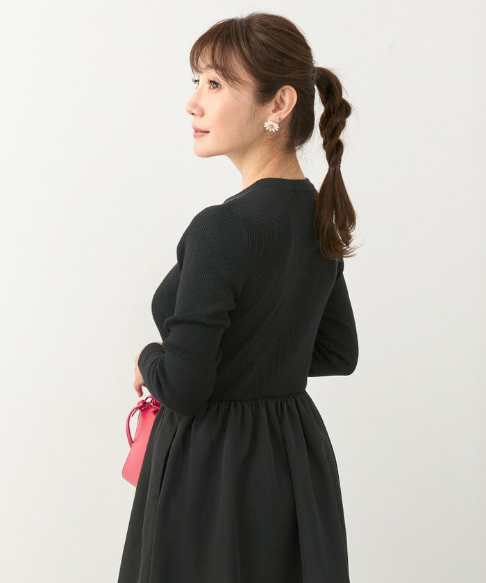 手洗い可 レディース ロング 大人 長袖 フレア 異素材切り替え きれいめ オフィス 秋冬 春 かわいい ジョイントスペース