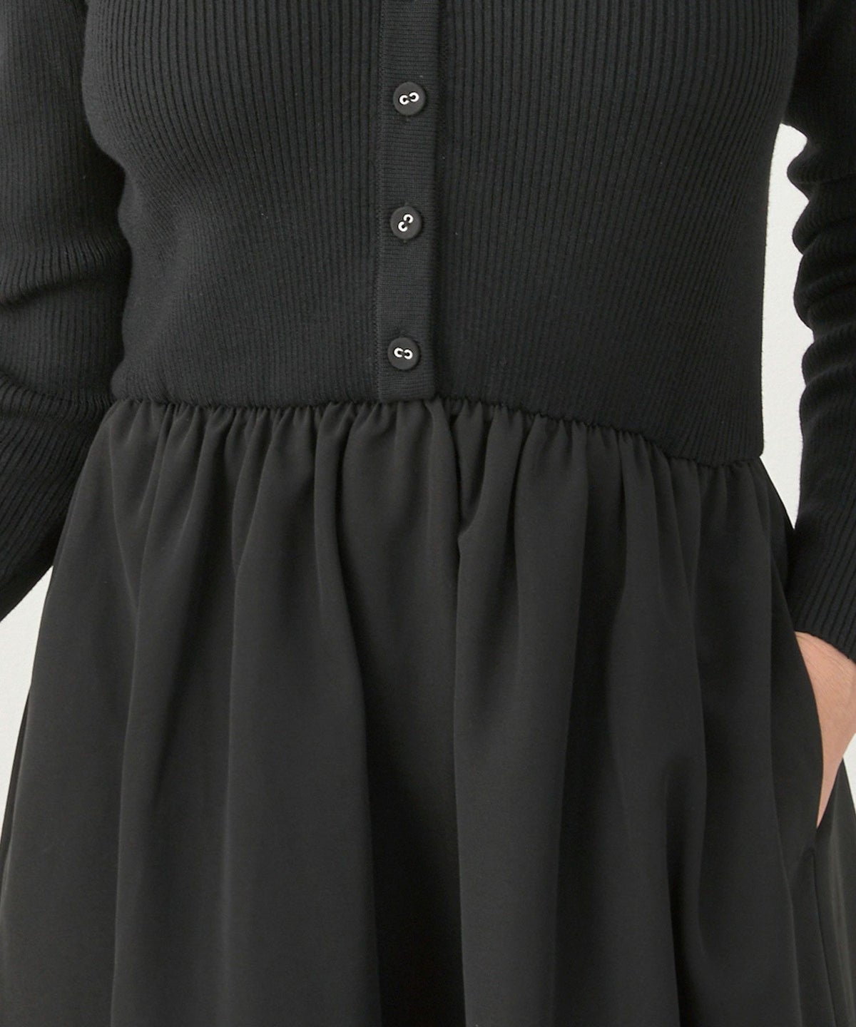 手洗い可 レディース ロング 大人 長袖 フレア 異素材切り替え きれいめ オフィス 秋冬 春 かわいい ジョイントスペース