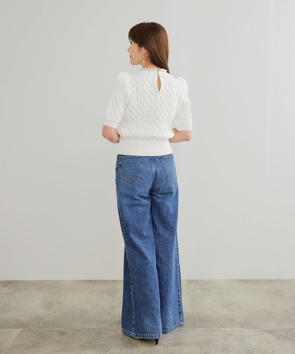 手洗い可かわいい上品きれいめ大人カジュアルシンプルパフスリーブオフィスジョイントスペース