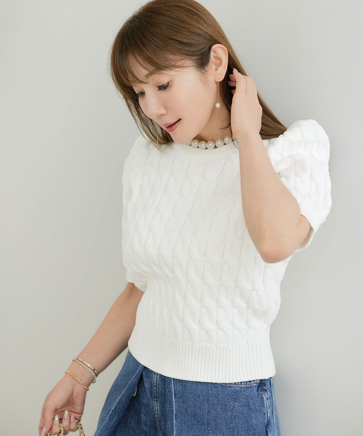 手洗い可かわいい上品きれいめ大人カジュアルシンプルパフスリーブオフィスジョイントスペース