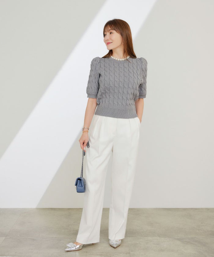 手洗い可かわいい上品きれいめ大人カジュアルシンプルパフスリーブオフィスジョイントスペース