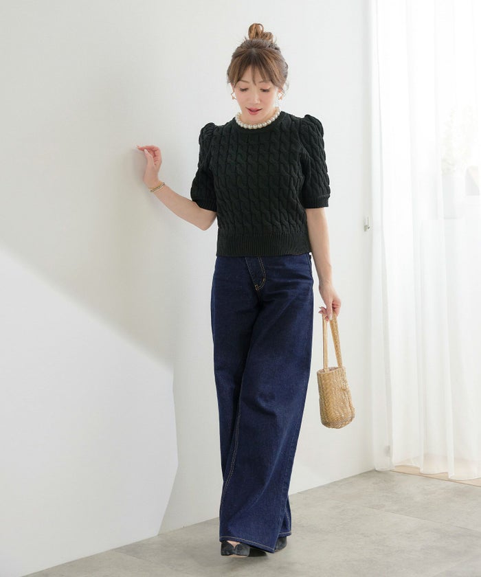 手洗い可かわいい上品きれいめ大人カジュアルシンプルパフスリーブオフィスジョイントスペース