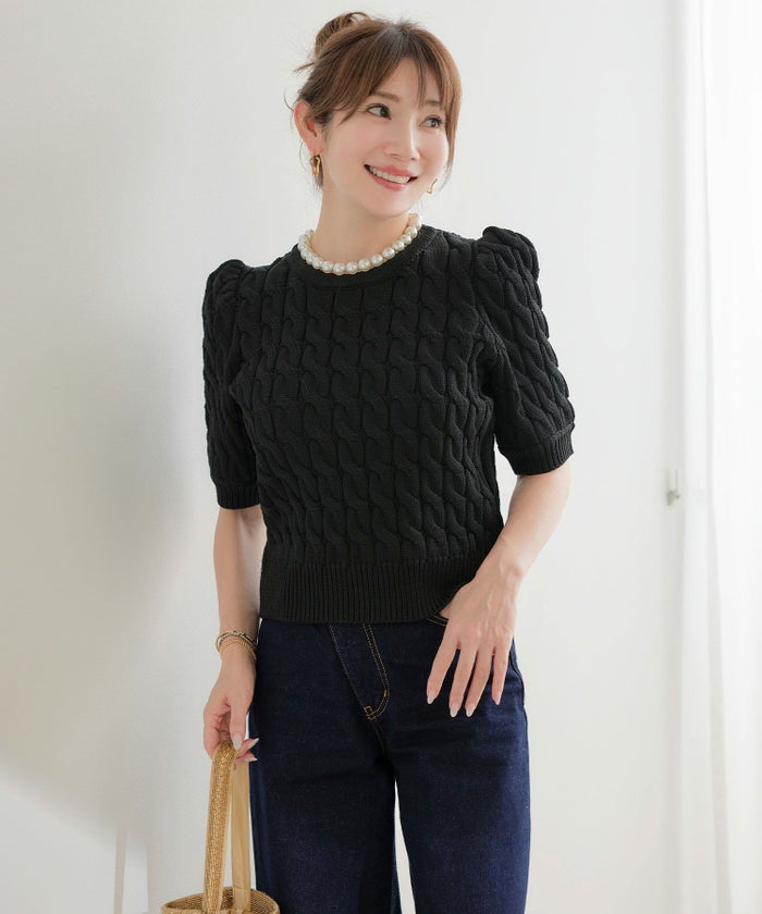 手洗い可かわいい上品きれいめ大人カジュアルシンプルパフスリーブオフィスジョイントスペース