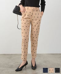 手洗い可 上品 きれいめ 大人カジュアル 柄 オフィス フォーマル オケージョン 美脚 ウエストゴム ジョイントスペース フロッキードット センタープレス パンツ Liala×PG